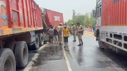 Head-on collision between two trucks on highway in Bahraich cleaner killed several injured including drivers