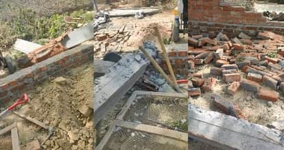 Kanpur Thugs Arrive with JCB at Midnight Demolish Under Construction House and Boundary Wall