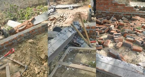Kanpur Thugs Arrive with JCB at Midnight Demolish Under Construction House and Boundary Wall