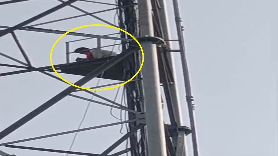 Young man climbs mobile tower to get married