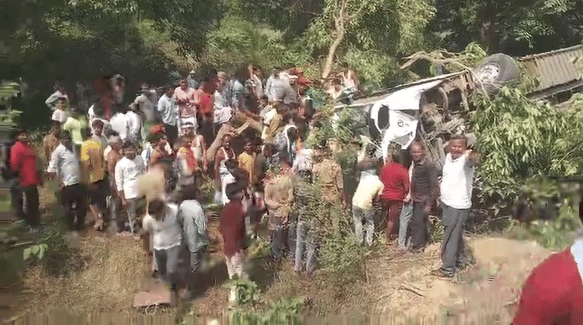 Sitapur: Bus full of devotees overturns in ditch, bike rider hit by it dies