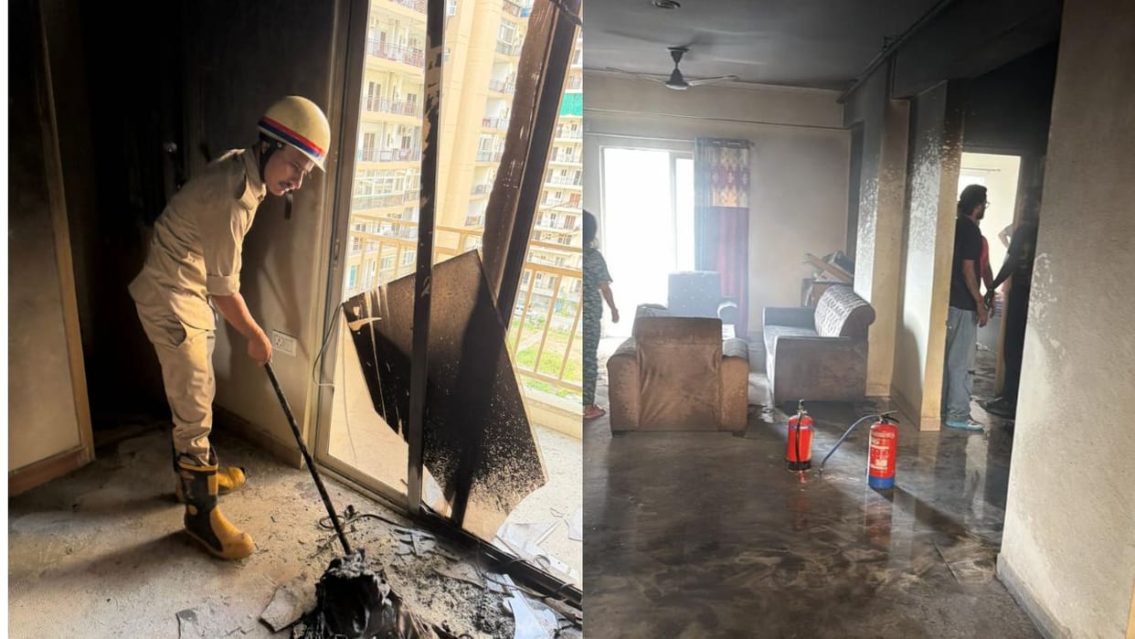 AC fire in two society flats in Noida