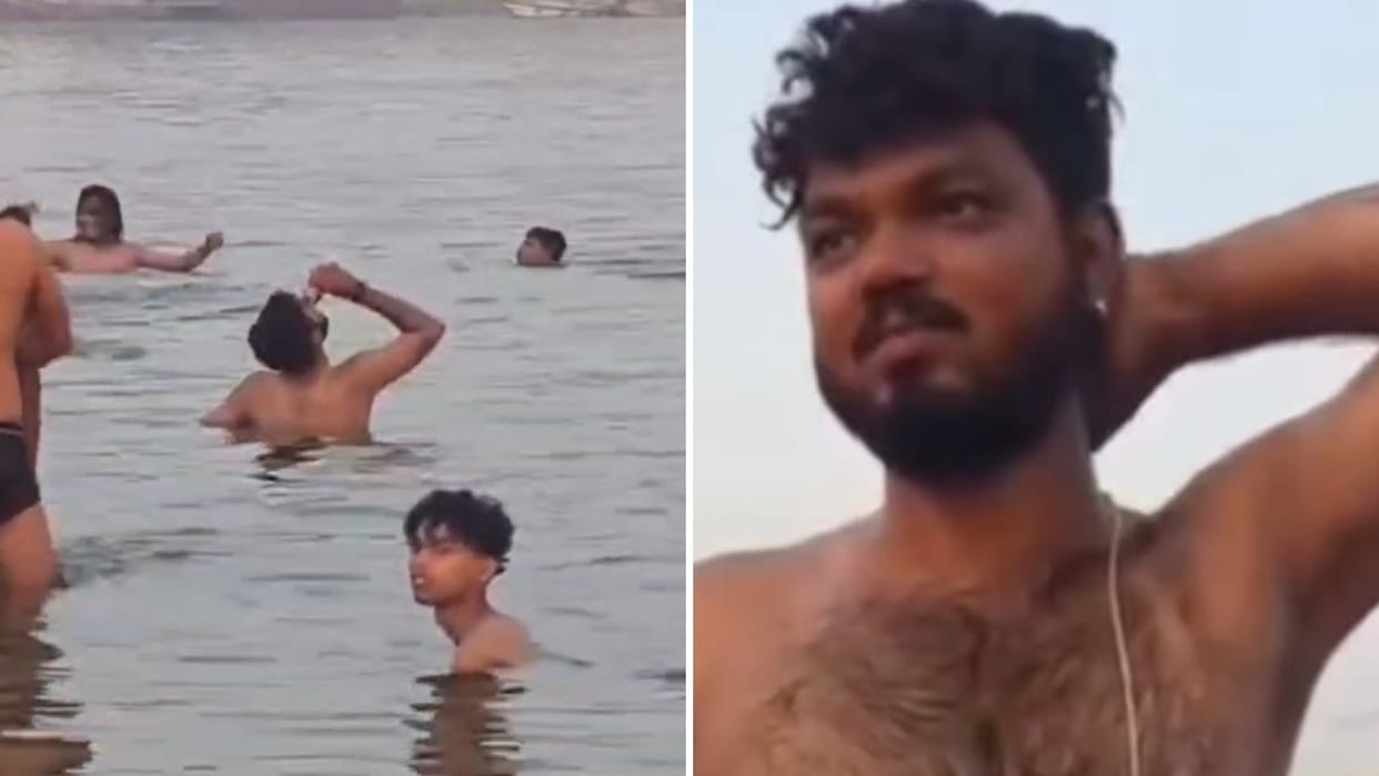 Varanasi News Video Youth Drinking Beer in Ganges Goes Viral Public Outrage Religious Sentiments Are Hurt