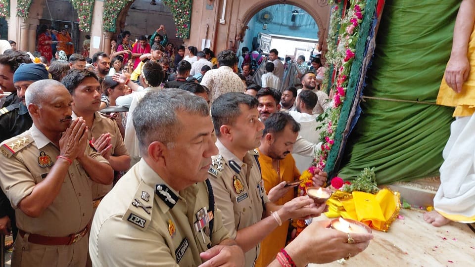 Newly appointed ADG SK Bhagat offered prayers at Banke Bihari temple in Vrindavan