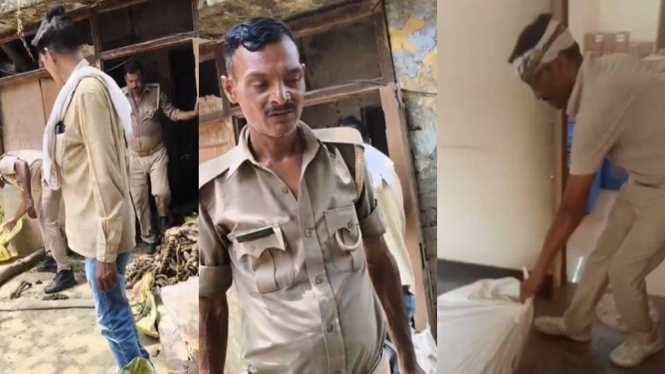 Home Guards Made to Perform Menial Labor in Sultanpur Seen Sweeping Mopping Clearing Scrap Inquiry Demanded