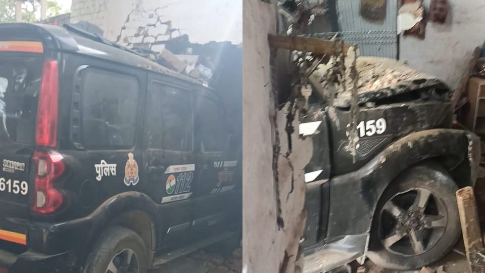 Out-of-Control Police Response Vehicle Crashes Into Cold Storage Office in Agra, Three Injured