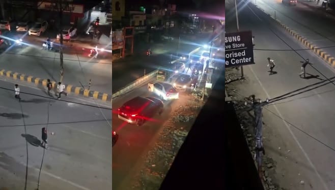 Kanpur Hooligans engage in brazen lawlessness at Chawla Crossing pelting stones at vehicles in middle of road