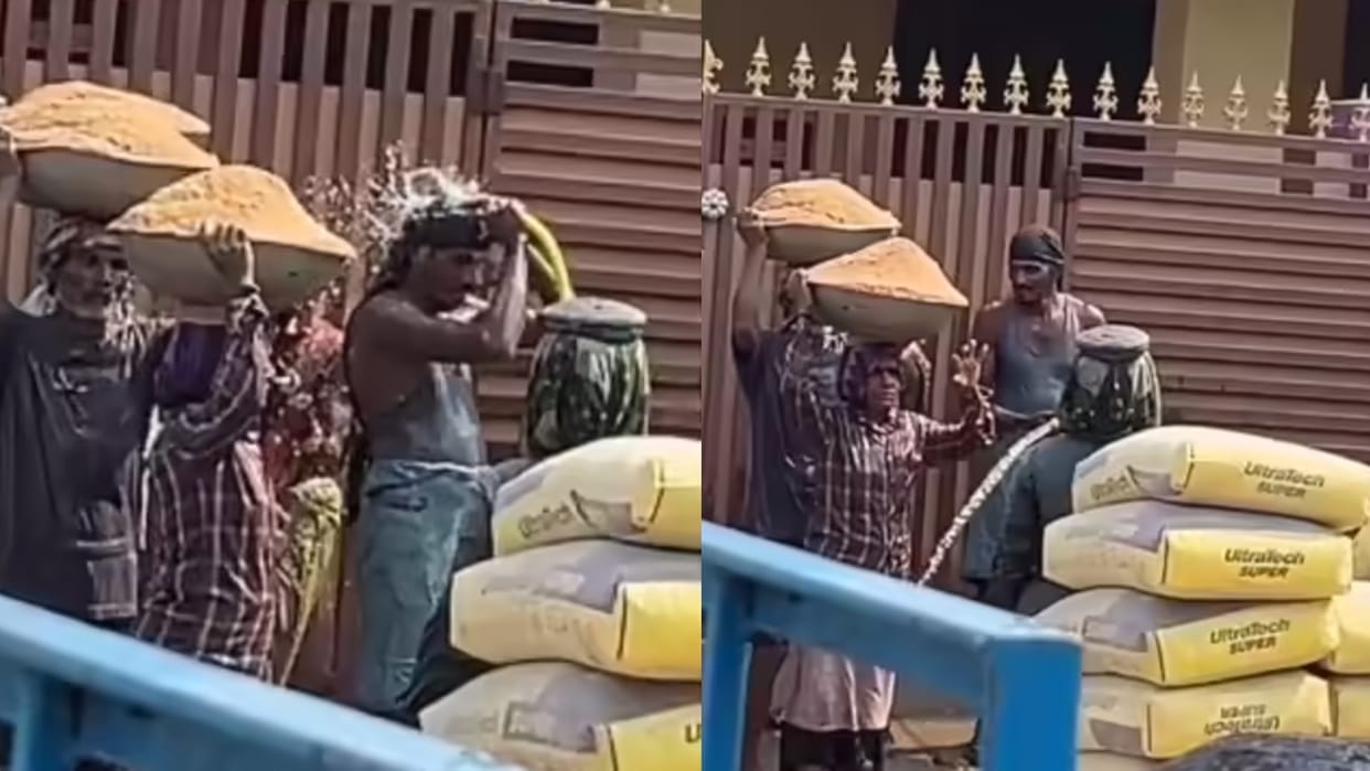 Video Of Laborers Pouring Water On Themselves In The Scorching Heat To Work Continuously