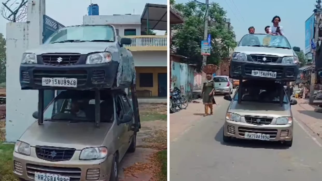 Double Decker Car Video car on top of another car mini double decker jugaad viral video