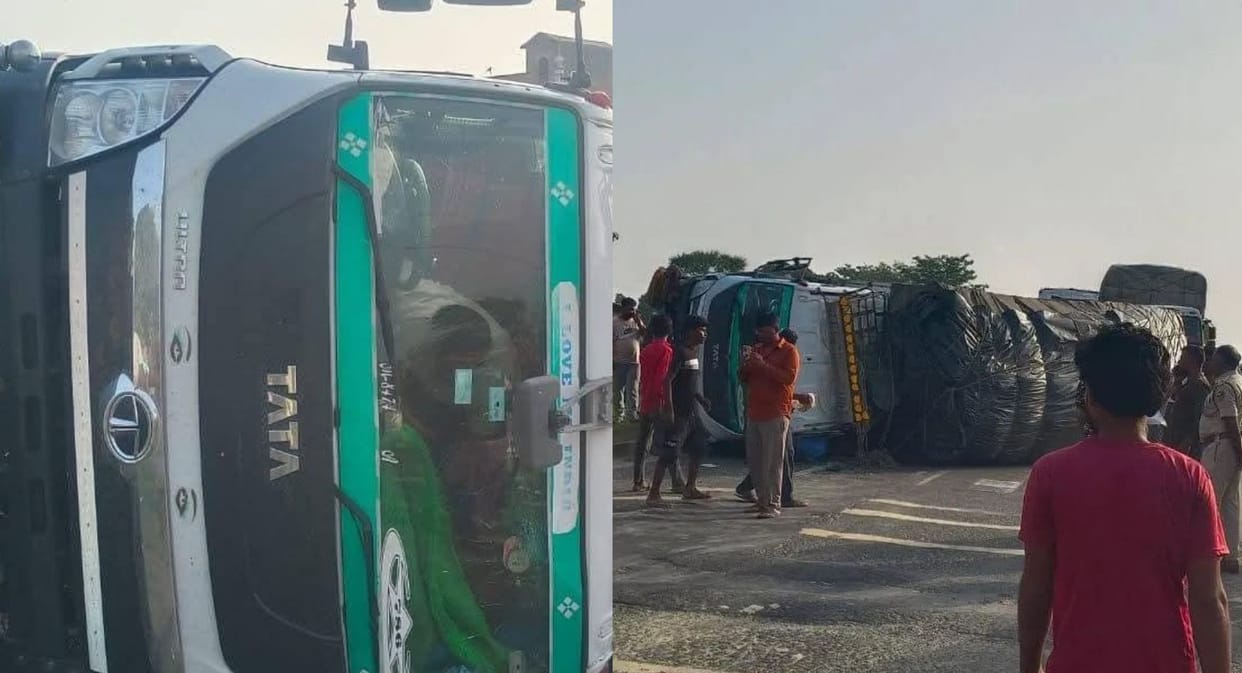 Muzaffarpur NH-57 Crash Speeding Truck Flips After Extortion Attempt on Highway Driver Rescued