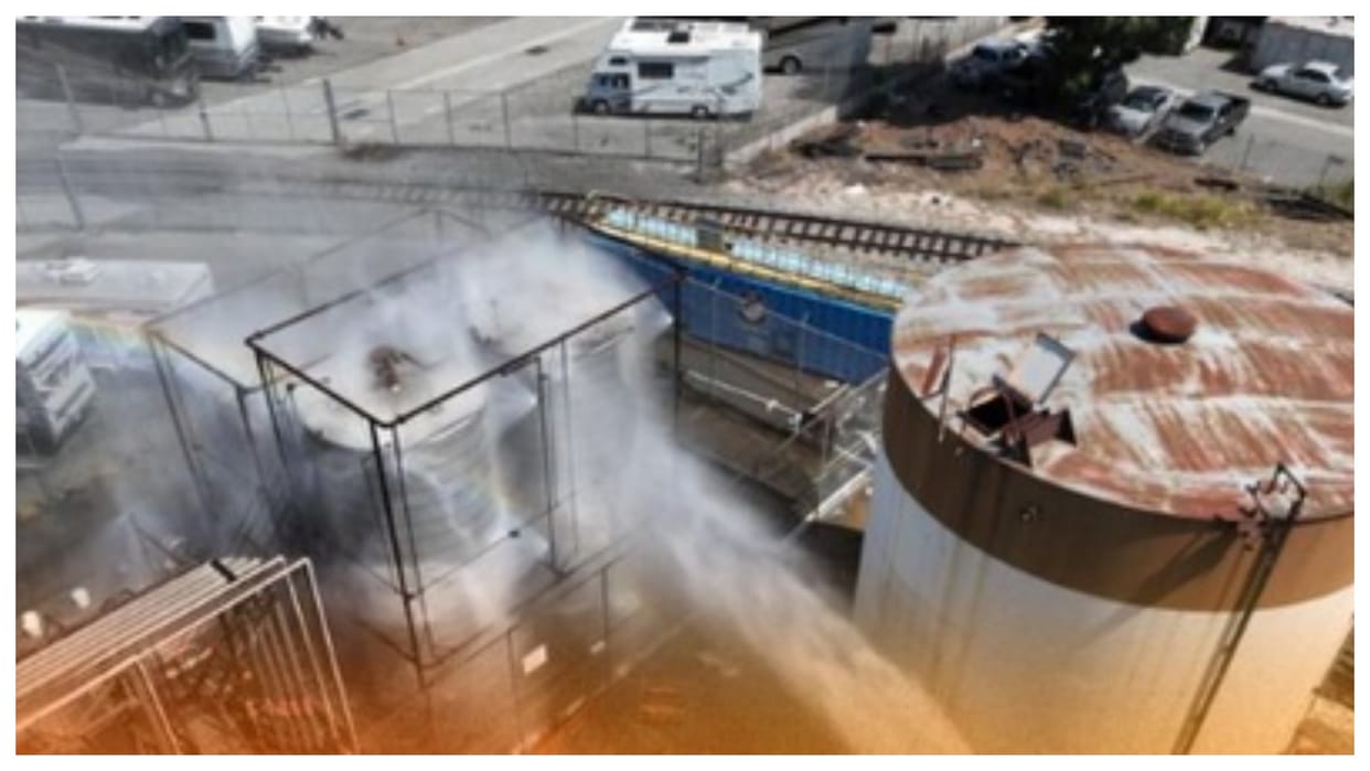 US California factory chemical tank heating emergency in orange county