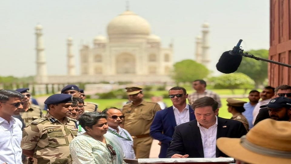 US Secretary Marco Rubio Visits Taj Mahal with Wife Amid Tight Security, Tourists Face Trouble in Extreme Heat