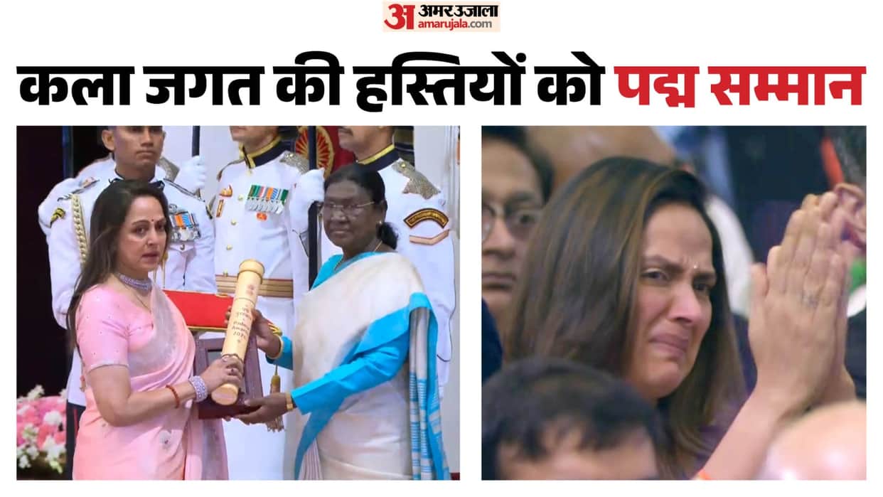 Padma awards 2026: President Droupadi Murmu presenting Padma Awards to Dharmendra Hema malini R Madhavan
