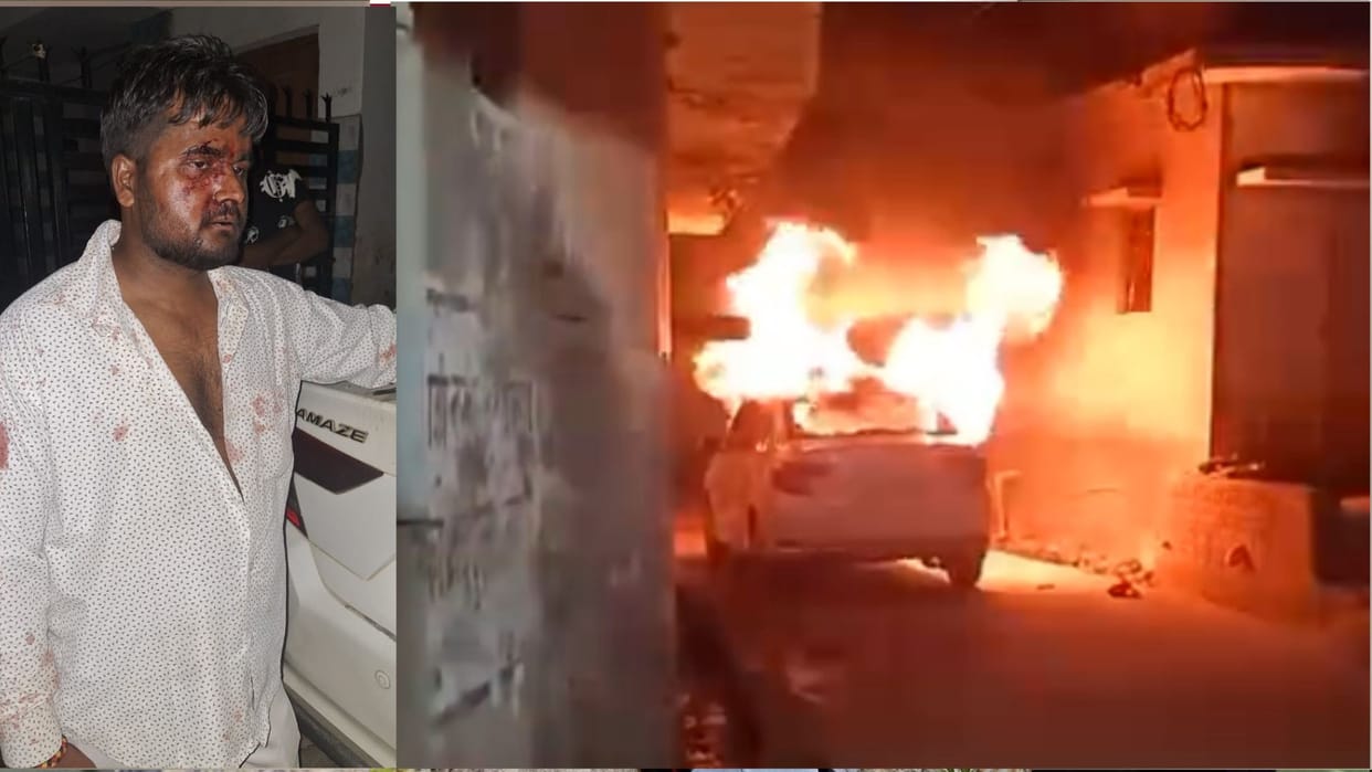 In the Gida area, miscreants on a Bullet pulled the driver out, broke the glass and set him on fire.