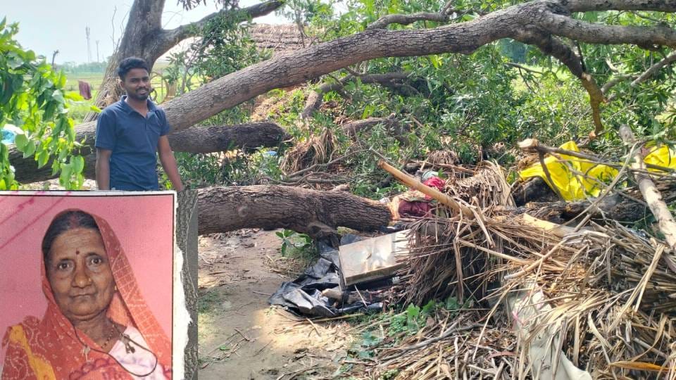 tree fell onto thatched roof during storm In Gonda woman died