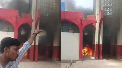 Vehicles parked near the post office at Aligarh railway station caught fire