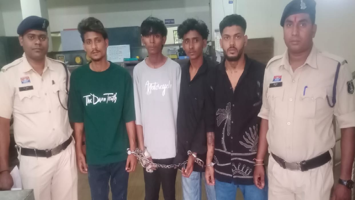Police arrested six accused for spreading terror by throwing firecrackers at house and threatening with knife