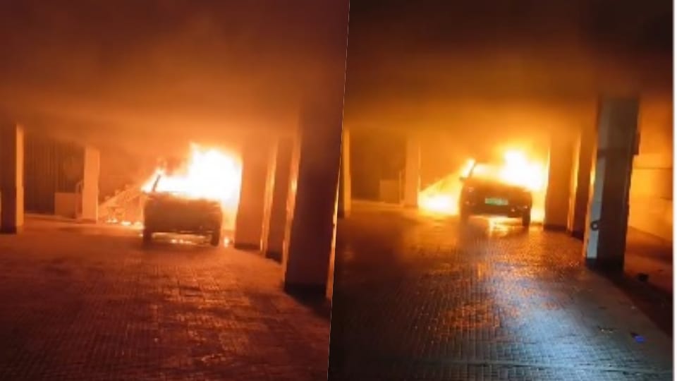 EV car parked in Sahibaabad catches fire