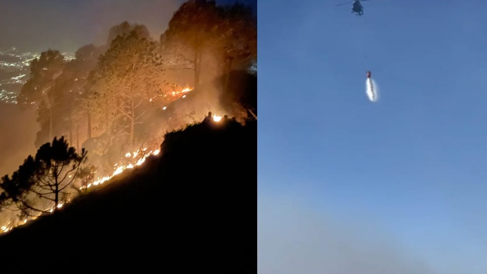Kasauli Fire Forest Blaze Extinguished in 15 Hours Using Water from Sukhna Helicopters Bambi Bucket Sorties