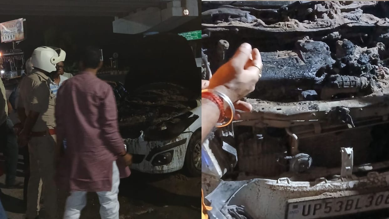 moving car caught fire, 6 people narrowly escaped; they were on their way to Kushinagar from Gorakhpur