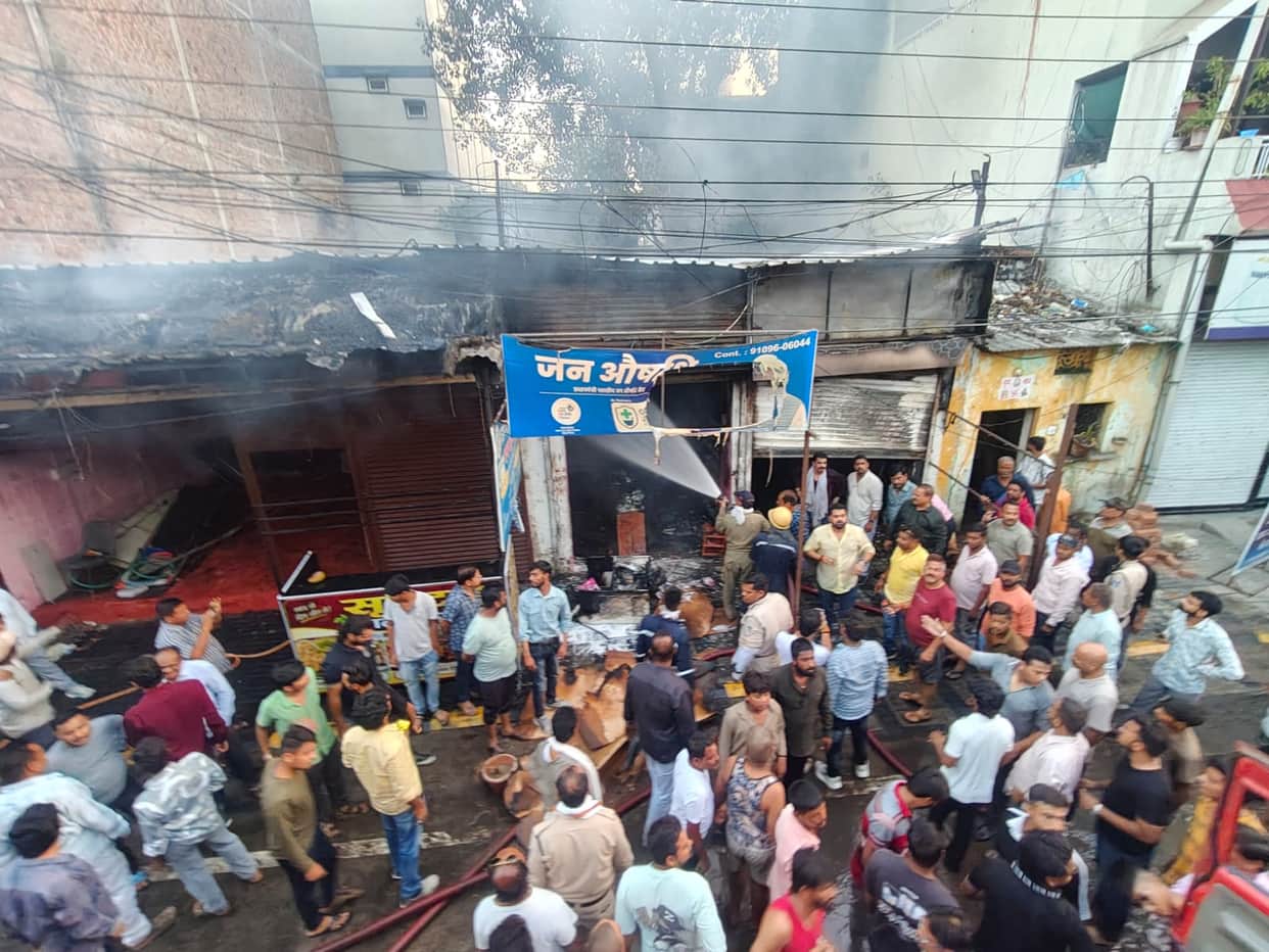 Indore: Three shops burnt in Nandanagar, Indore, fire caused by short circuit.