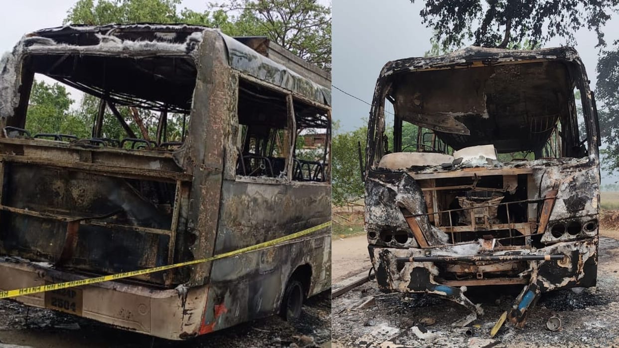 Unidentified people set parked bus on fire in Buxar Biharsecond incident in two weeks has increased anger