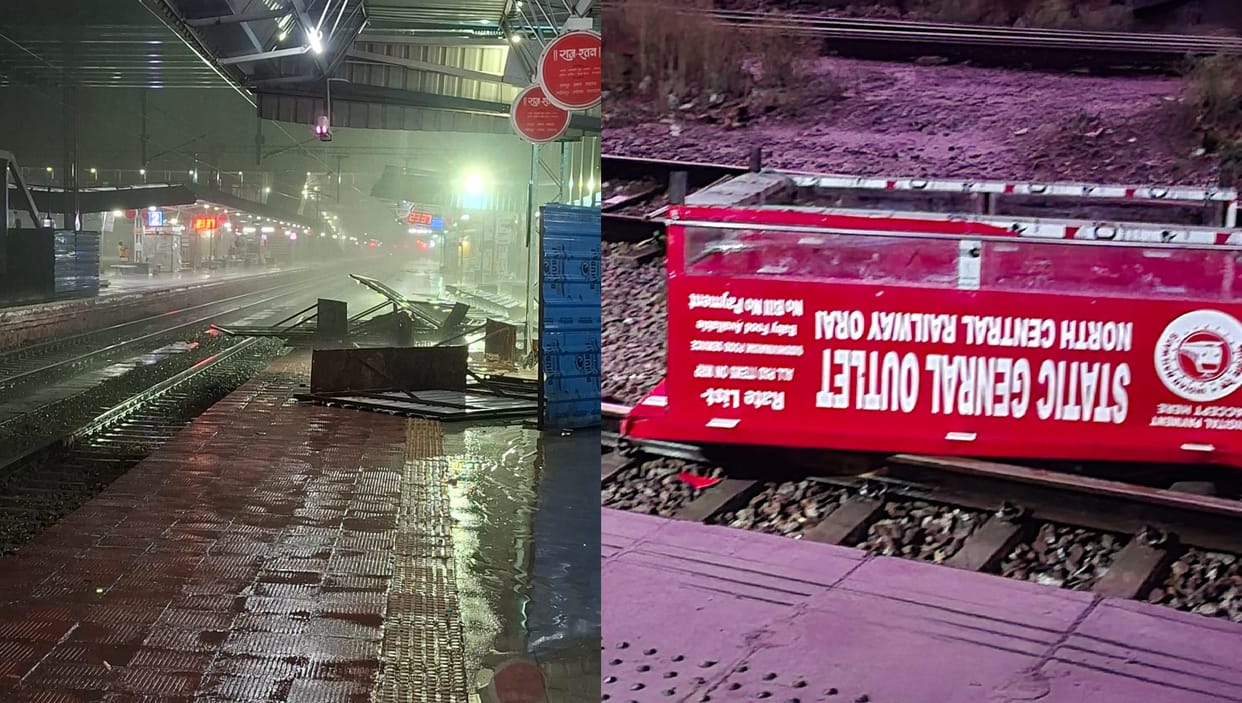 Orai Havoc Wreaked by Storm Canteen Structure Collapses on Railway Track Several Major Trains Halted for Hours
