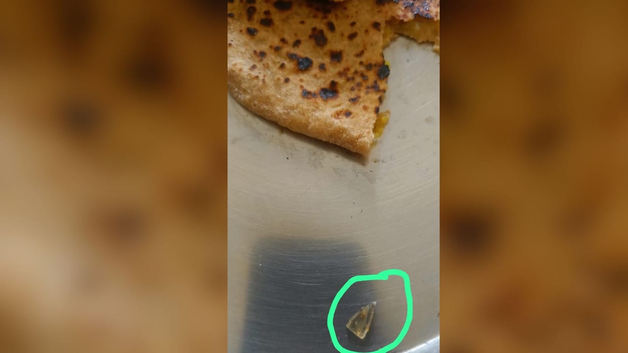 piece of glass found in paratha at mess of BHU New PhD Girls Hostel in Varanasi