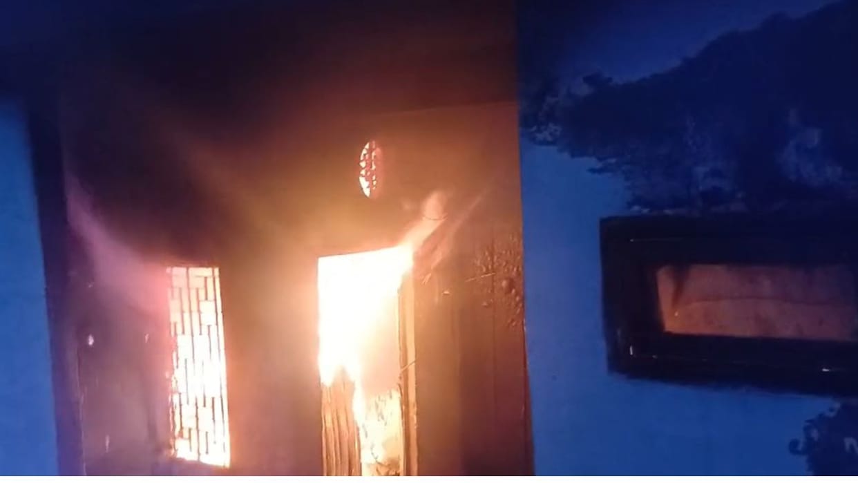 Massive fire on third floor of a house in Hapur