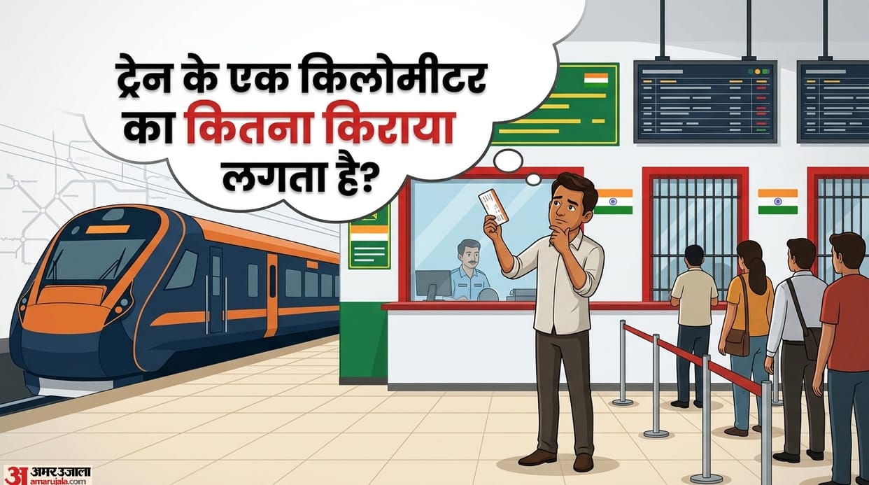 What is the fare for one kilometer by train ka ek kilometer ka kitna kirya hota hai