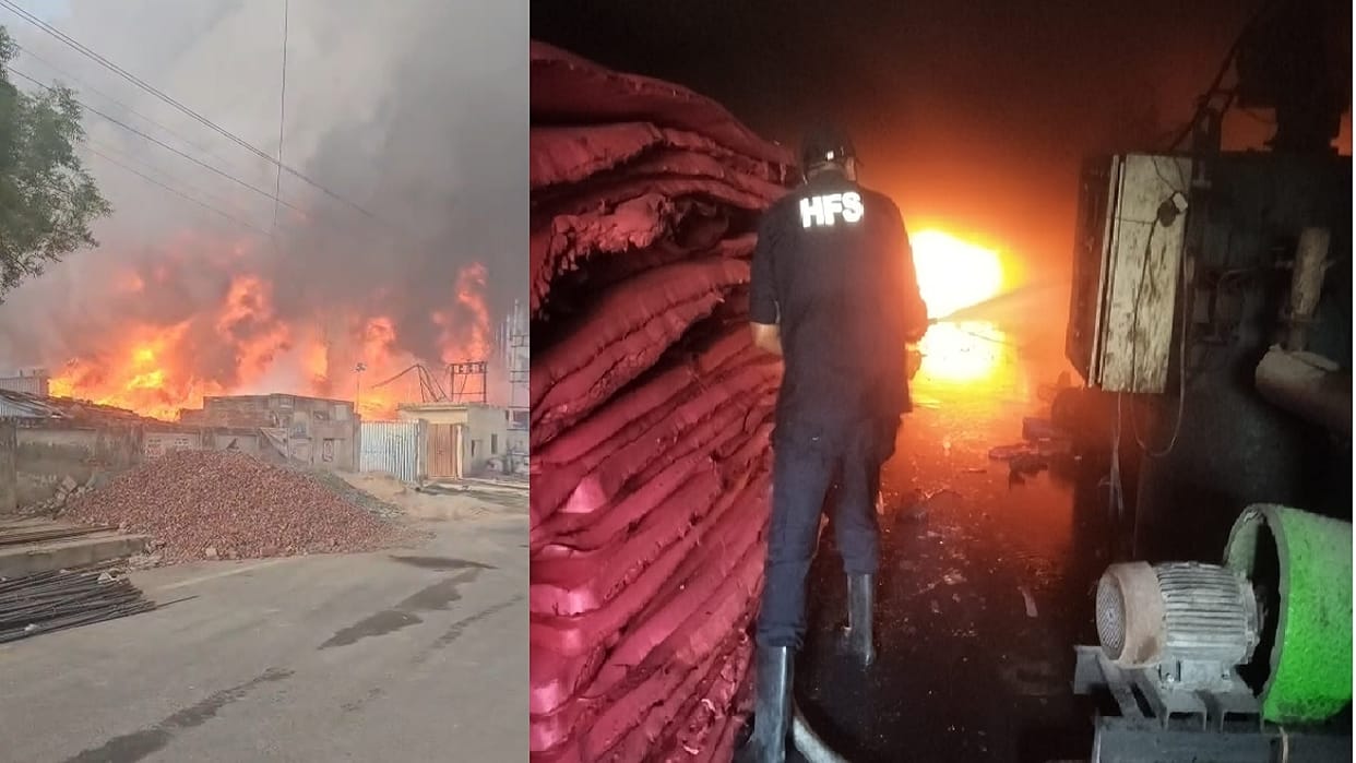 Inferno in Bahadurgarh: Massive Fire Engulfs Footwear Park and HSIIDC Factories; Two Workers Suffer Burns