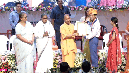 Chief Minister Yogi Adityanath honored meritorious students at Lok Bhavan, Lucknow.