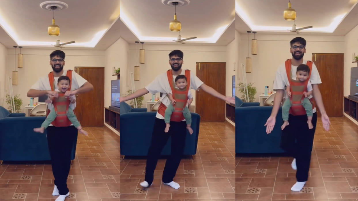 Bengaluru father dance with toddler daughter in baby carrier cute video goes viral on social media