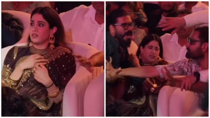 amcharan fan breaks security jhanvi kapoor get uncomfortable watch viral video from peddi event