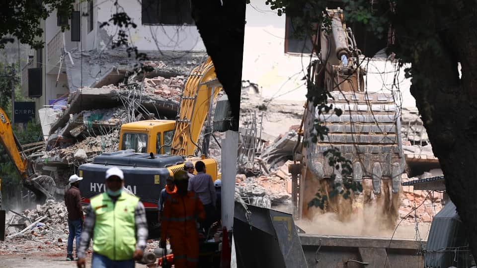 Students' entire year's hard work buried under the rubble following a building collapse in Delhi
