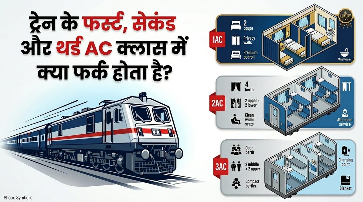 difference between 1st 2nd and 3rd AC in a train mein first second aur third ac mein kya fark hai