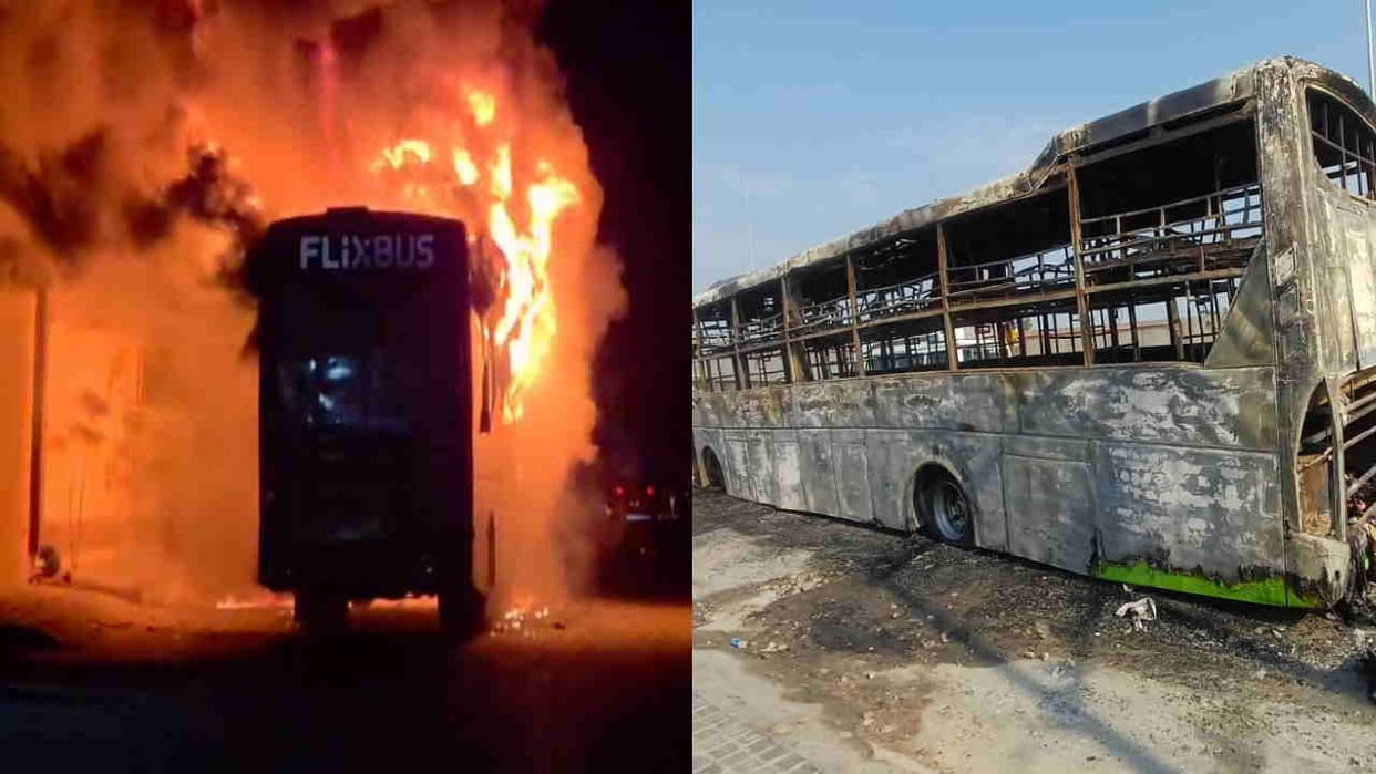 Massive fire broke out in a moving sleeper coach bus traveling from Dehradun to Jaipur passengers Uttarakhand