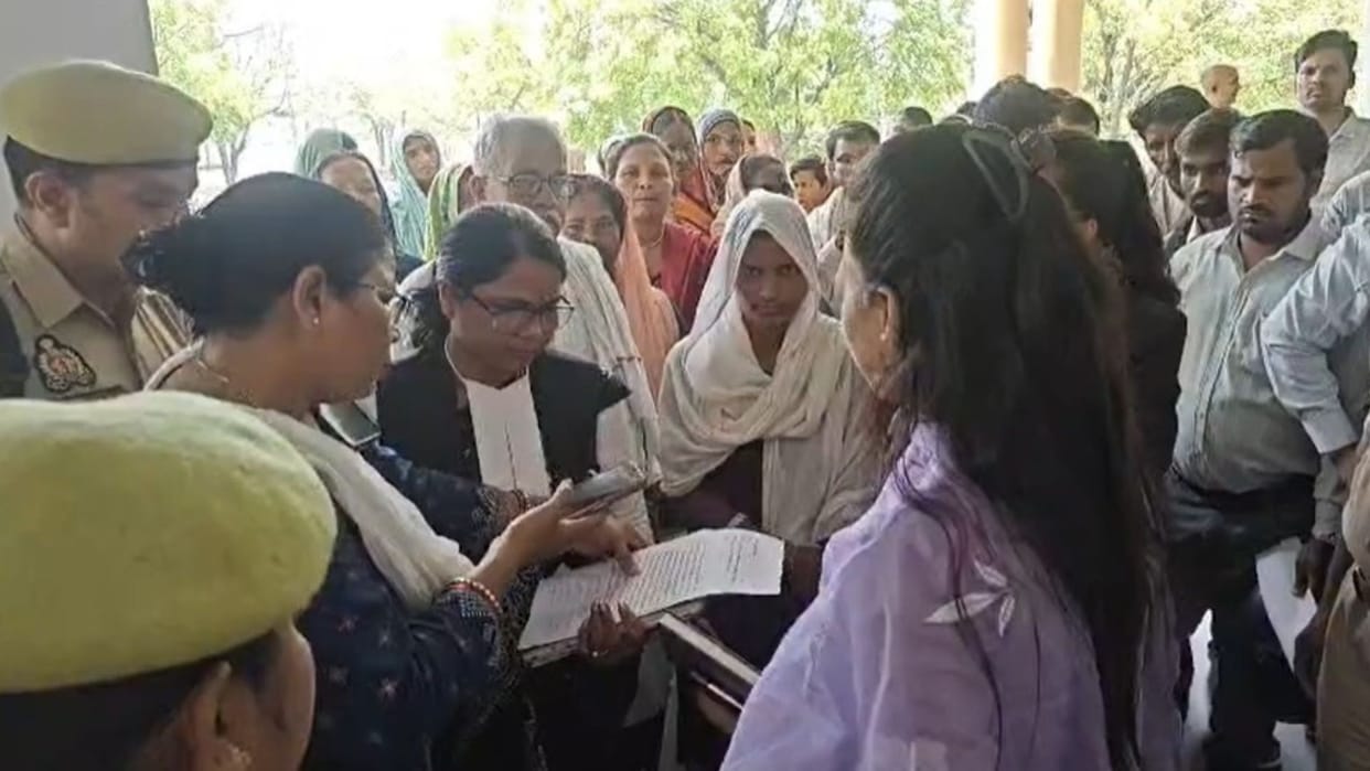 Women Arrive Collectorate Holding Stones Allege Fragments Fall on Our Homes During Blasting