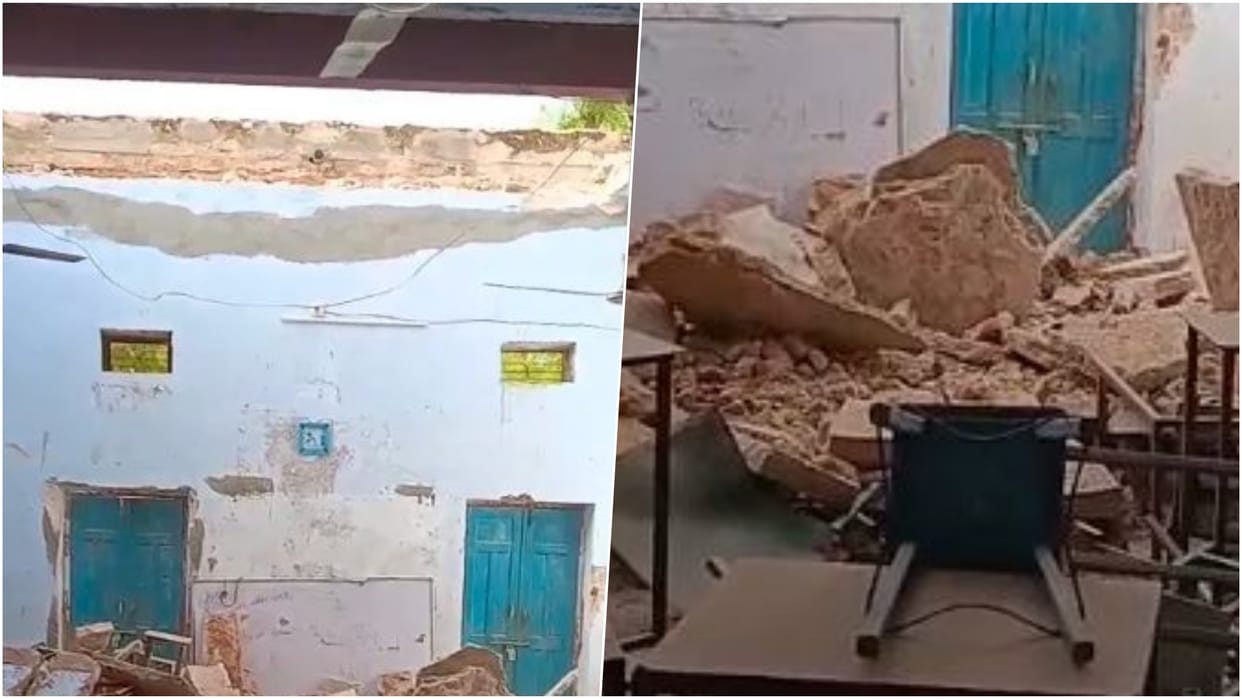 Bikaner: Storm Exposes School Building Flaws, Roof Collapses at Night; Major Tragedy Averted Due to Holiday
