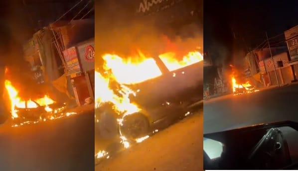 Kanpur Moving car turns into fireball smoke suddenly appeared followed by roaring flames occupants escape