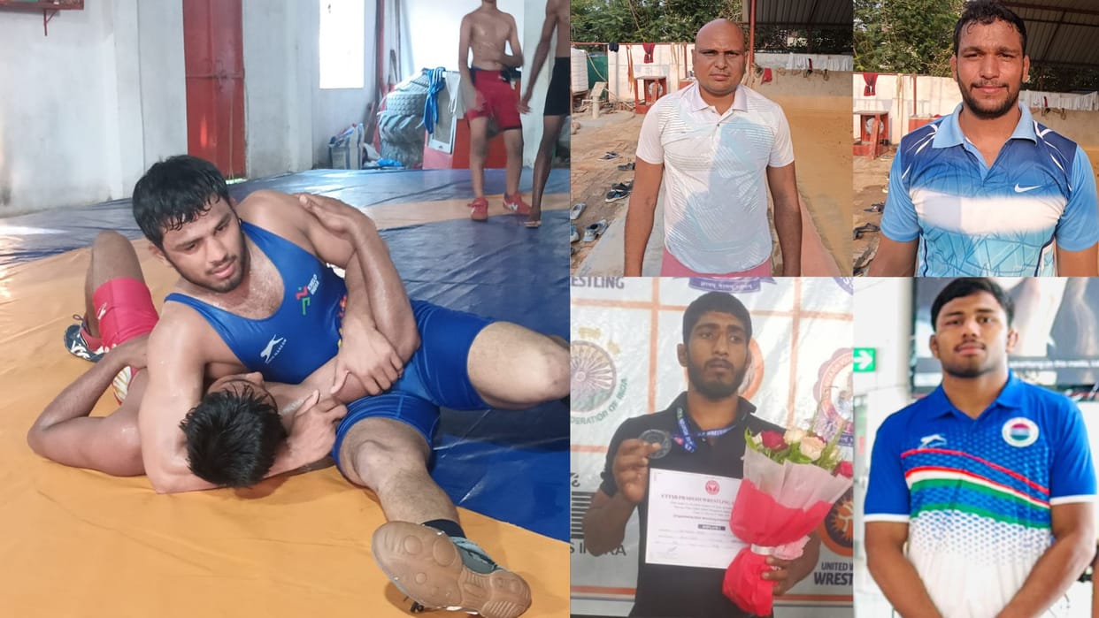 Wrestlers practicing at Naipura akhara under supervision of Sanjay Baba in varanasi