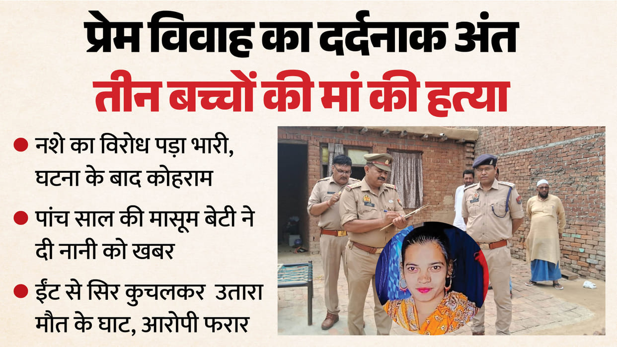 Truck driver kills wife by attacking her with brick in front of their children in moradabad