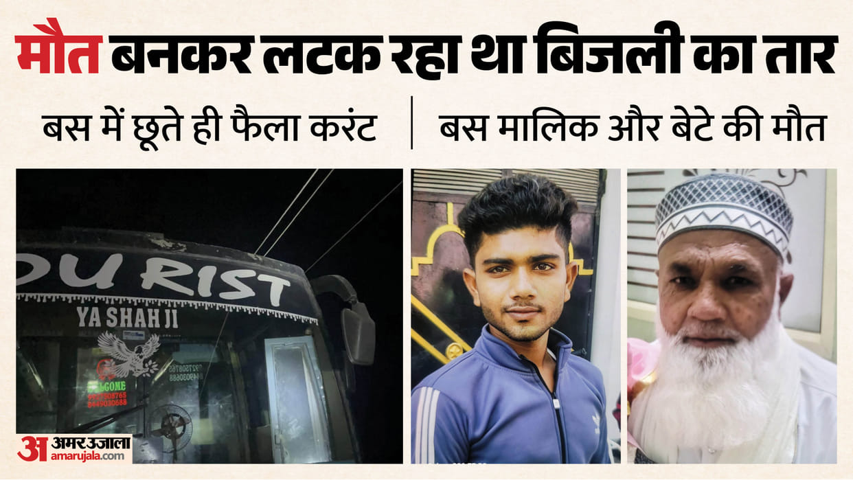 Pilibhit Tragedy Son electrocuted after current surges through bus father loses his life trying to save him