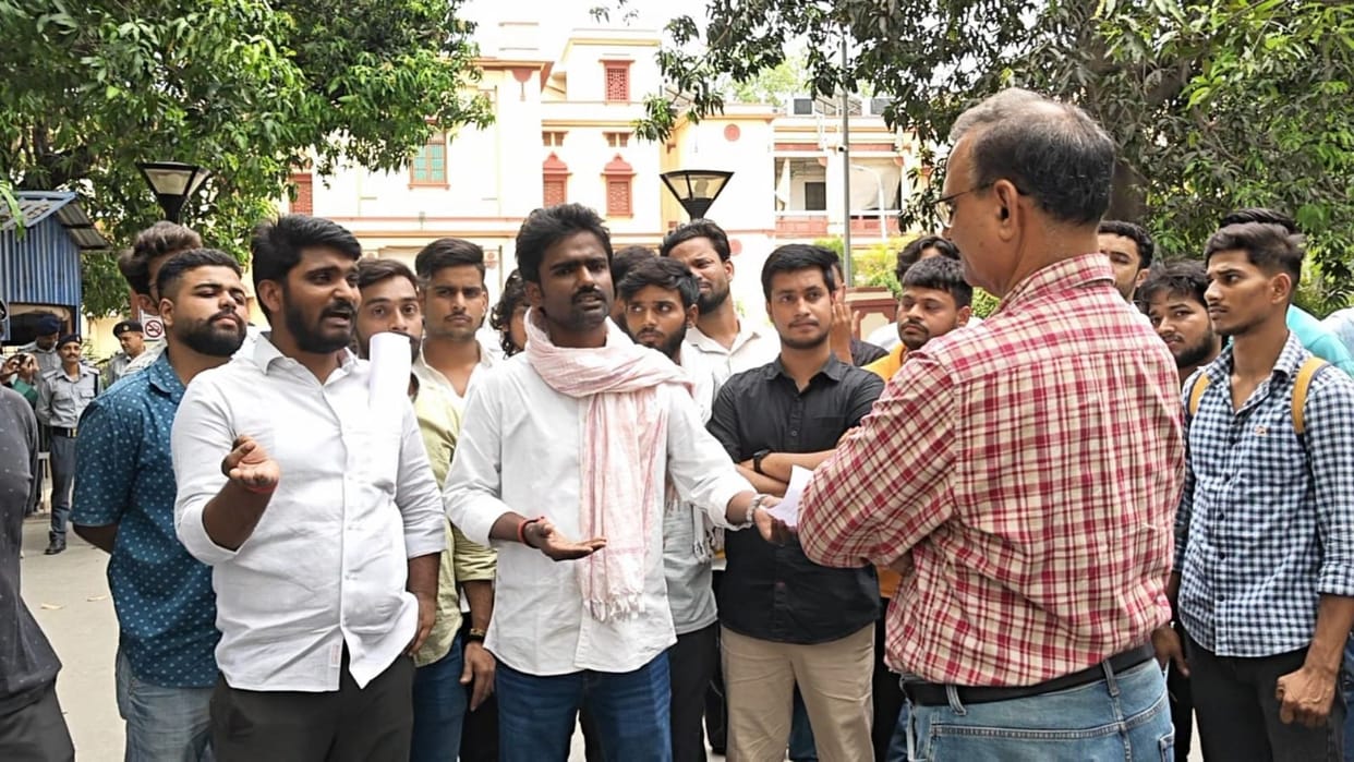 BHU Students protest against high wall being constructed at Birla Hostel in Varanasi