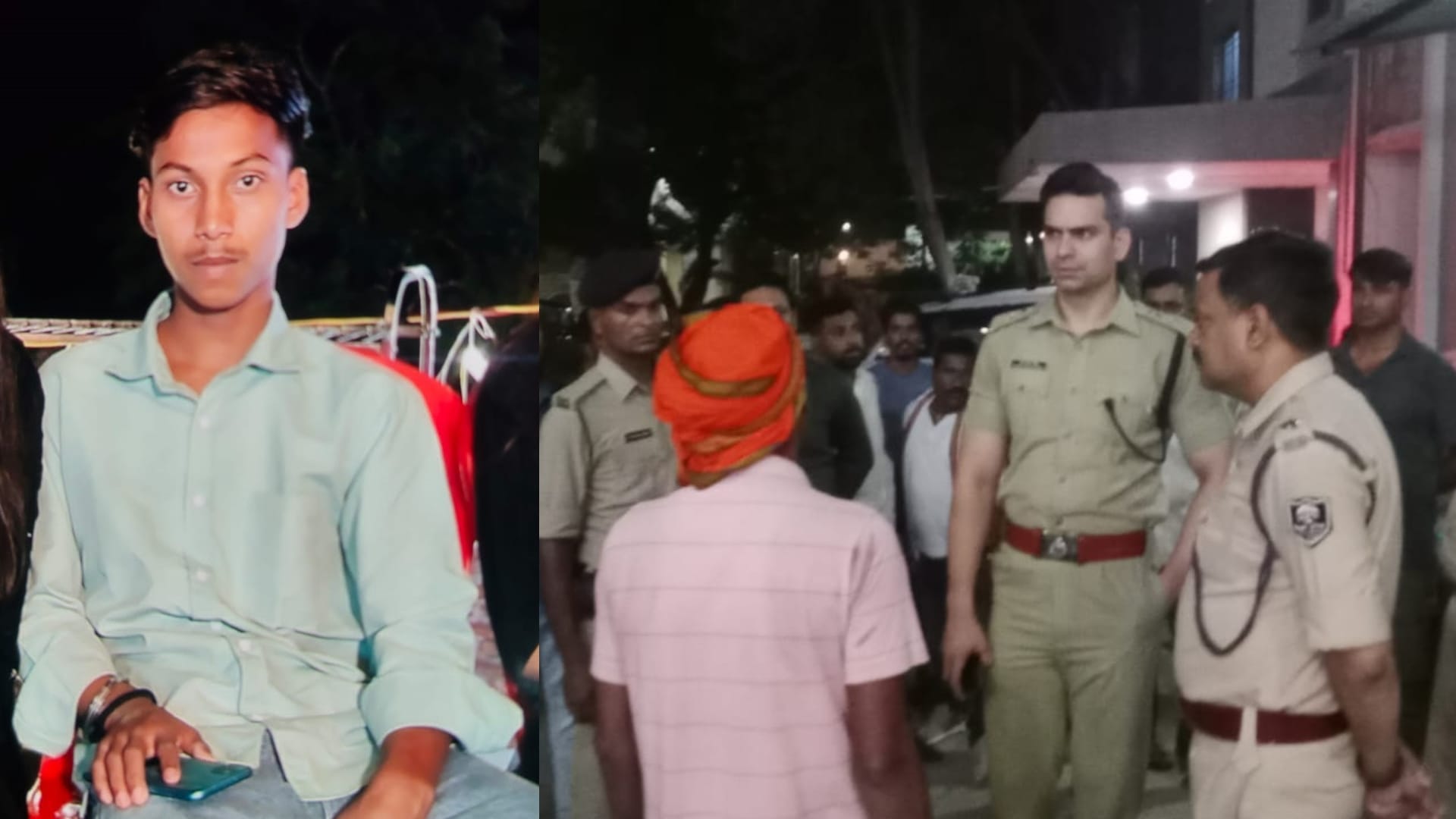 बाएं मृतक का प्रोफाइल फोटो और दाएं घटनास्थल पर जांच करते सिटी एसपी