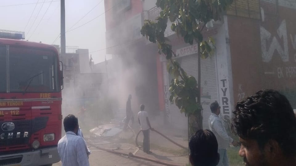 Fire breaks out at electric scooter showroom.