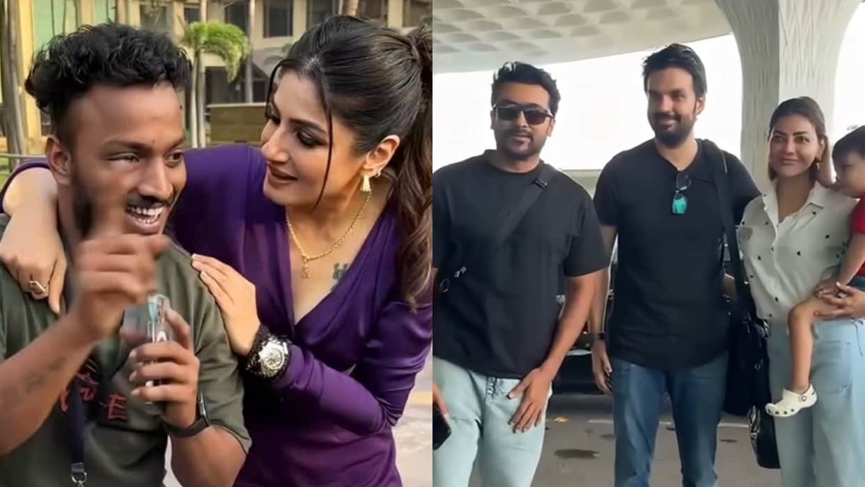 Viral Video Raveenas Fun With The Paparazzi Surya Bumps Into Kajal Aggarwal At The Airport