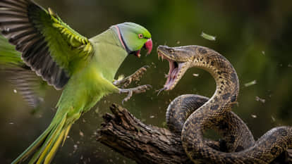 Snake entered the cage and bit the parrot neck video goes viral on social media