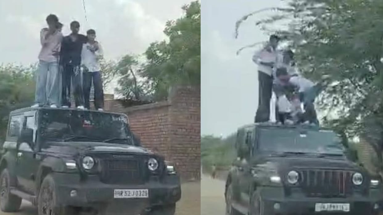 Viral Video nuh police register case against groom and 4 thar drivers for dangerous wedding stunt on thar roof