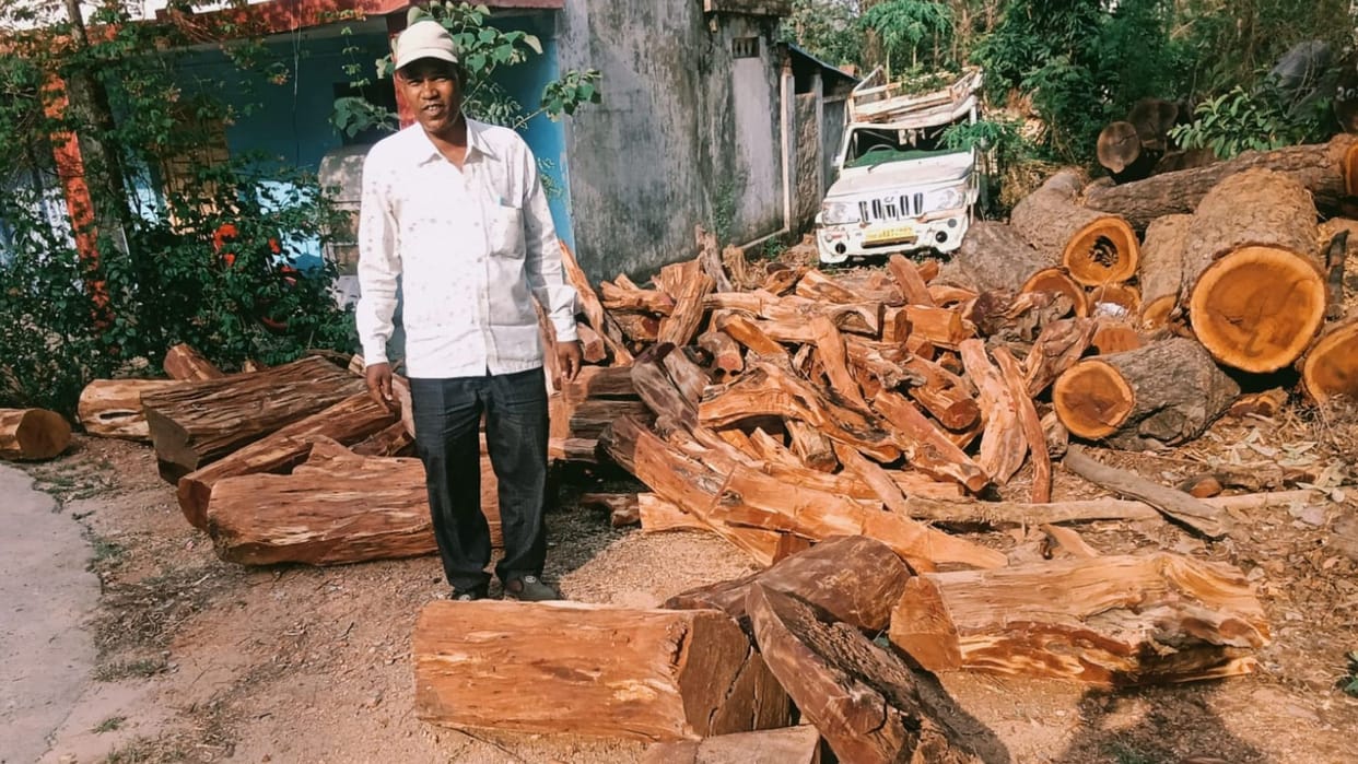 father and son arrested in sonbhadra for 2,500 quintals of Khair wood hidden in drain